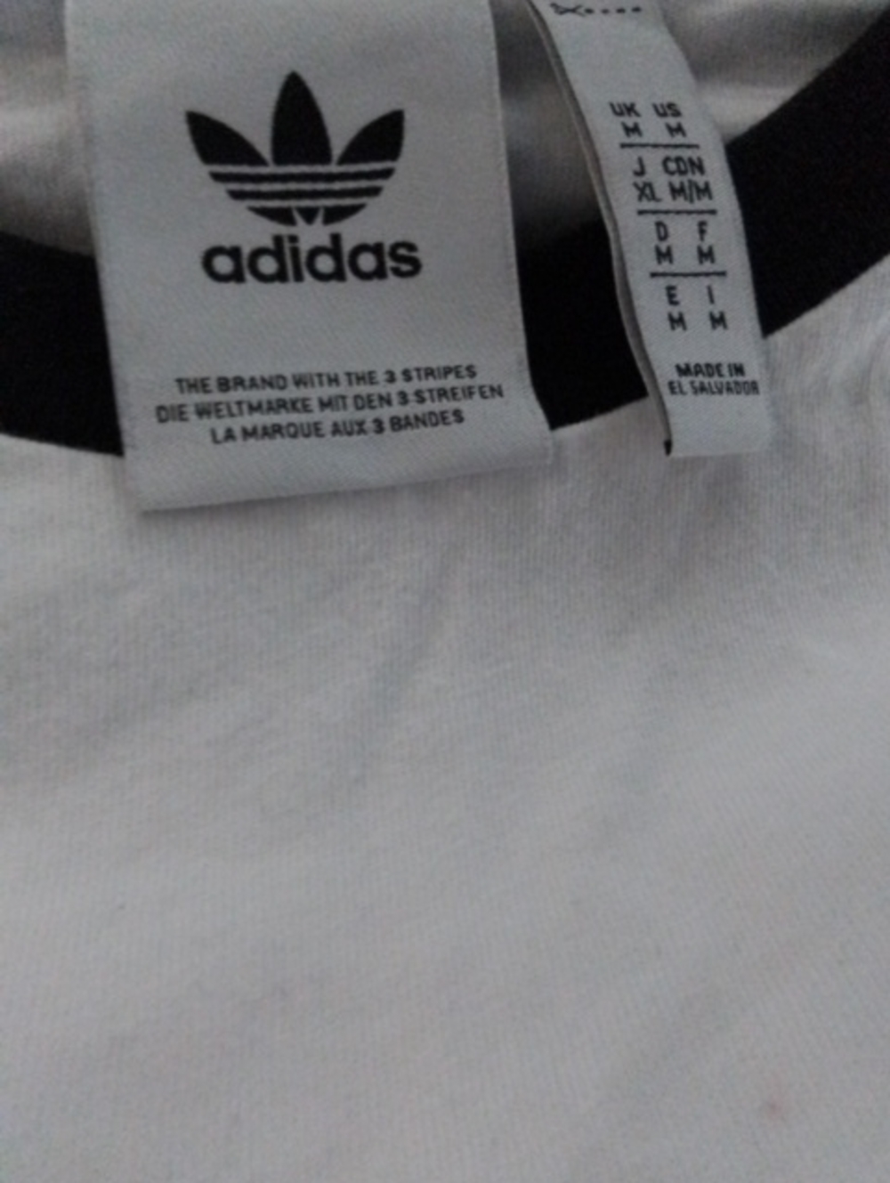 adidas White Tee with Black Trim and Shoulder Stripes - Picture 2 of 3